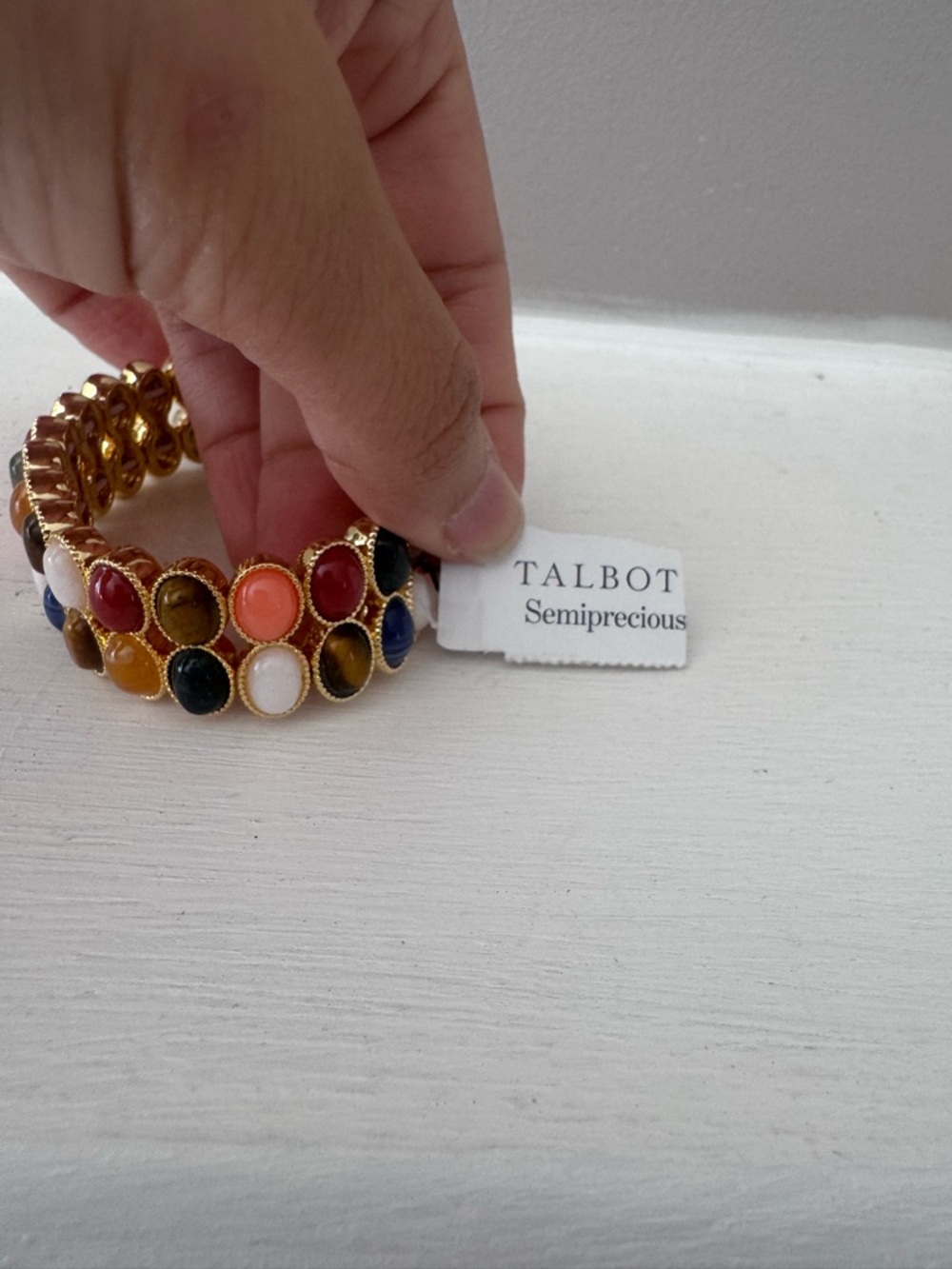 Talbots semiprecious Gold-Tone Multicolor Enamel Bead Stretch Bracelet